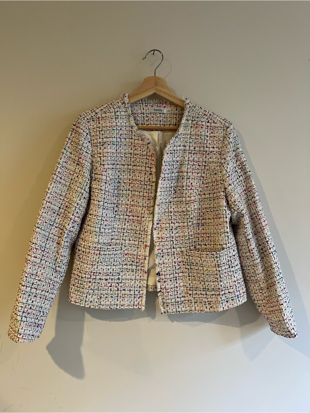 Ricki's Cream Multicolor Tweed Collarless Jacket